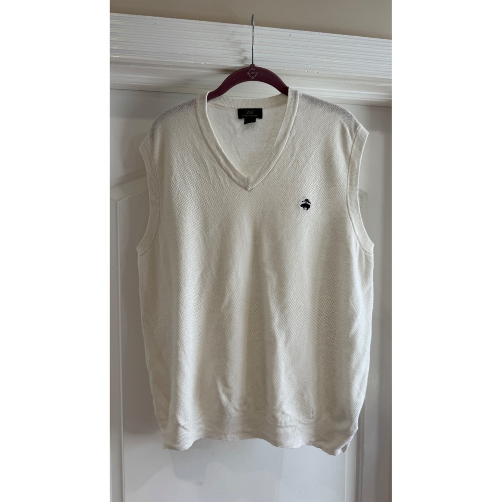 Brooks Brothers 346 Mens Linen Cotton V-Neck Sweater Vest Cream L Preppy